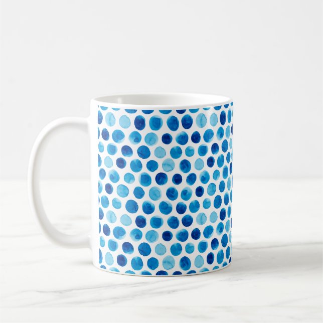 Caneca De Café Padrão uniforme de aquarela com bolinhas azuis (Esquerda)