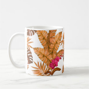 Caneca De Café Padrão uniforme de aquarela com folhas tropicais