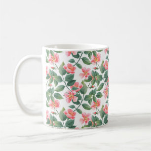 Caneca De Café Padrão uniforme de aquarela de rosas selvagens. F
