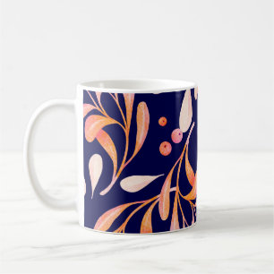 Caneca De Café Padrão uniforme de aquarela. Escuro botânico russo