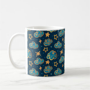 Caneca De Café Padrão uniforme de aquarelas com a lua, estrelas,