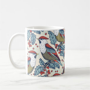Caneca De Café Padrão uniforme de colheita de Natal com waxwings