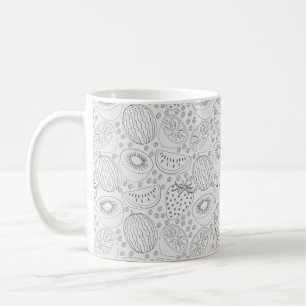 Caneca De Café Padrão uniforme de fruta tropical preto e branco