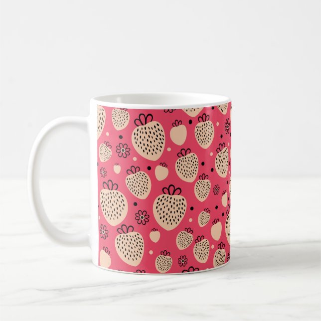 Caneca De Café padrão uniforme de morango rosa (Esquerda)
