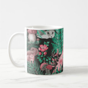 Caneca De Café Padrão uniforme desenhado à mão com floresta aq