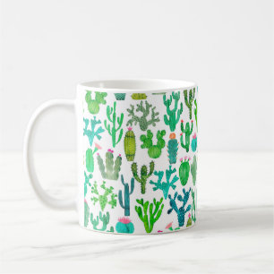 Caneca De Café Padrão uniforme do cacto de aquarela. Cactos back