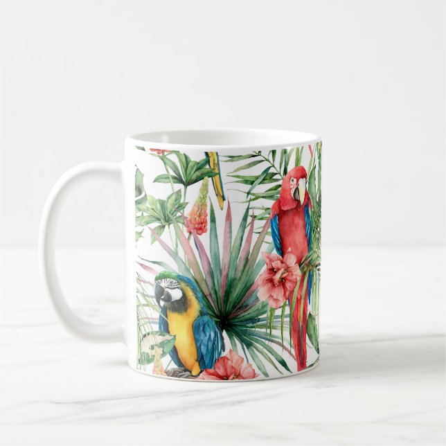 Caneca De Café Padrão uniforme tropical aquoso com papagaios (Esquerda)