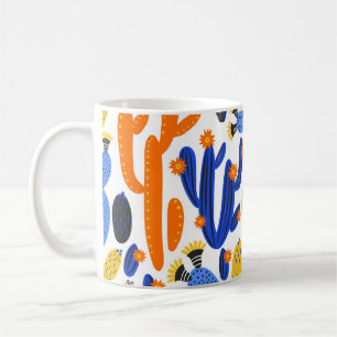 Caneca De Café padrão uniforme vintage com cacto a preto e