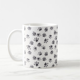 Caneca De Café padrão uniforme vintage com pegadas de pata de um