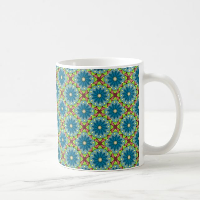 Caneca De Café Padrão Verde Azul Flor (Direita)