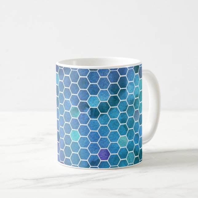 Caneca De Café Padrão Verde de Honeycomb Azul (Frente Esquerda)