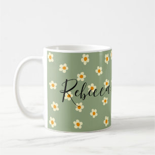 Caneca De Café Padrão Verde de Margarida Moderna Fofa Personaliza
