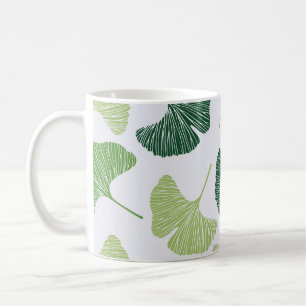 Caneca De Café Padrão Verde Ginkgo Biloba Sem Costura