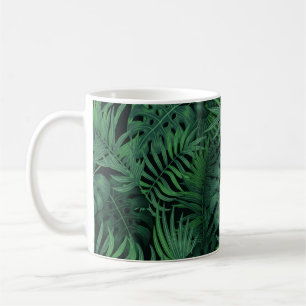 Caneca De Café Padrão verde-noturno tropical sem costura