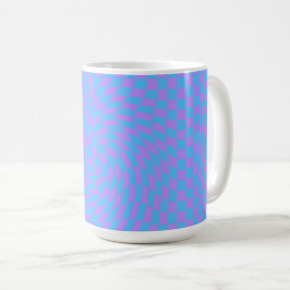 Caneca De Café Padrão Verificado com Onda Azul Pálido e Lavanda