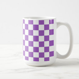 Caneca De Café Padrão Verificado com Púrpura e Branco Clássico