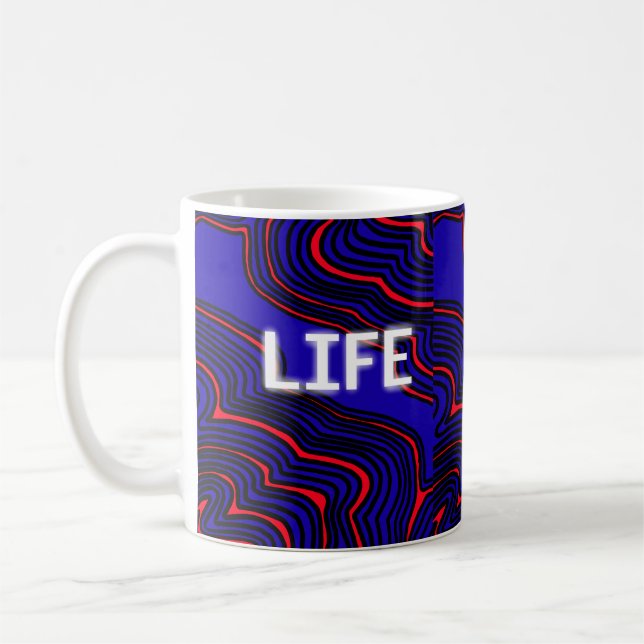 Caneca De Café Padrão vermelho e azul ondulado Mug (Esquerda)