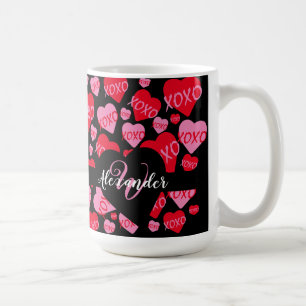 Caneca De Café Padrão Vermelho Rosa Cor-de-Rosa do Coração XOXO M