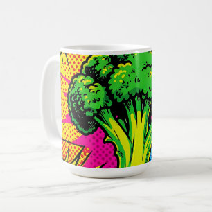 Caneca De Café Padrão Vibrante de Brócolis em Arte Pop