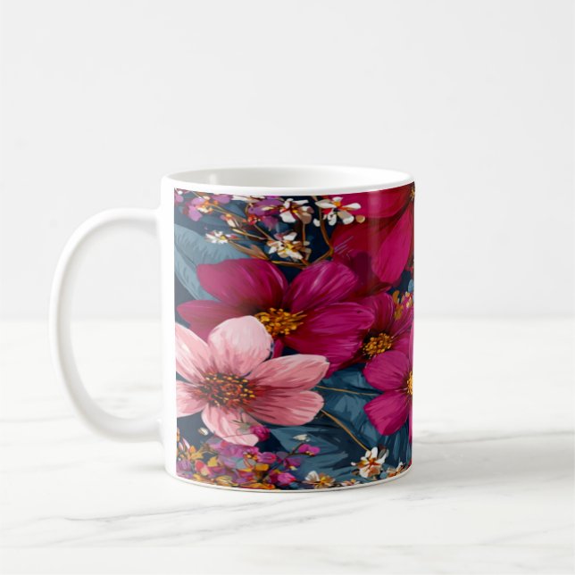 Caneca De Café Padrão Vibrante de Explosão Floral (Esquerda)
