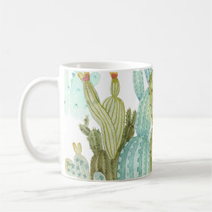 Caneca De Café Padrão Vintage Cactos Blooming Watercolor