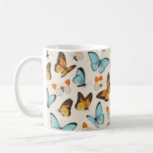 Caneca De Café padrão vintage com borboleta trópica detalhada