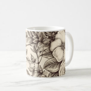 Caneca De Café Padrão Vintage Floral Sepia (2)