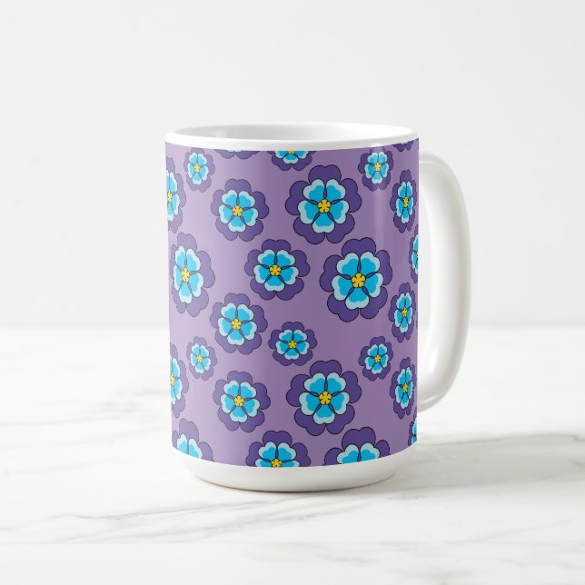 Caneca De Café Padrão Violet Blue Flowers (Frente Esquerda)