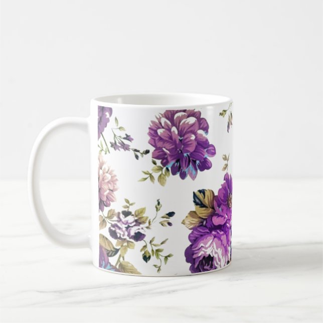 Caneca De Café Padrão Violeta Floral (Esquerda)