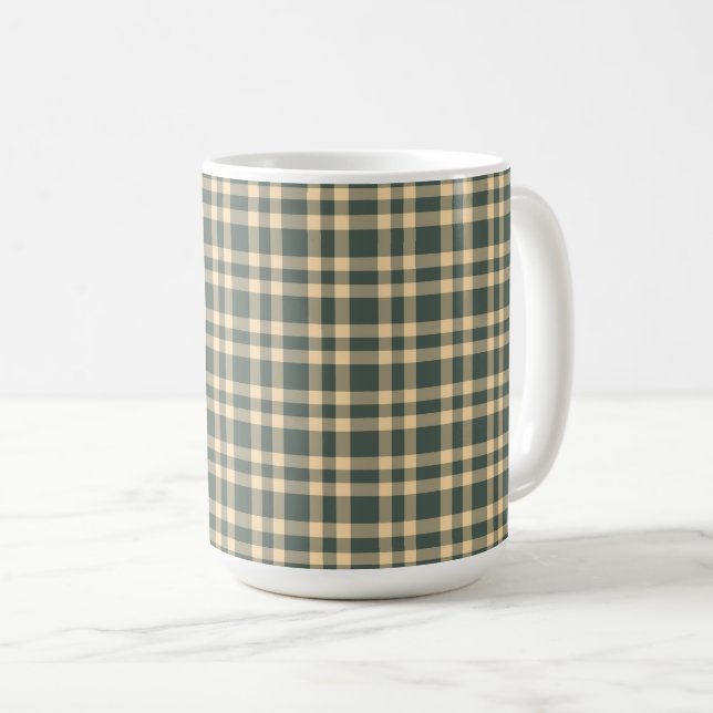 Caneca De Café Padrão Xadrez Amarelo Verde (Frente Esquerda)