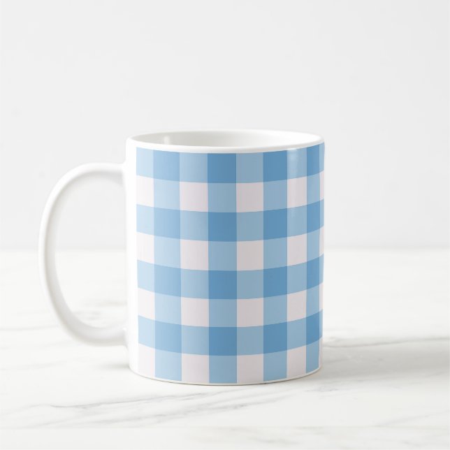 Caneca De Café Padrão Xadrez Azul (Esquerda)