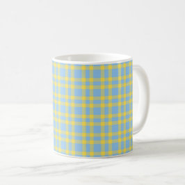 Caneca De Café Padrão Xadrez Azul Amarelo