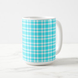 Caneca De Café Padrão Xadrez Azul Branco