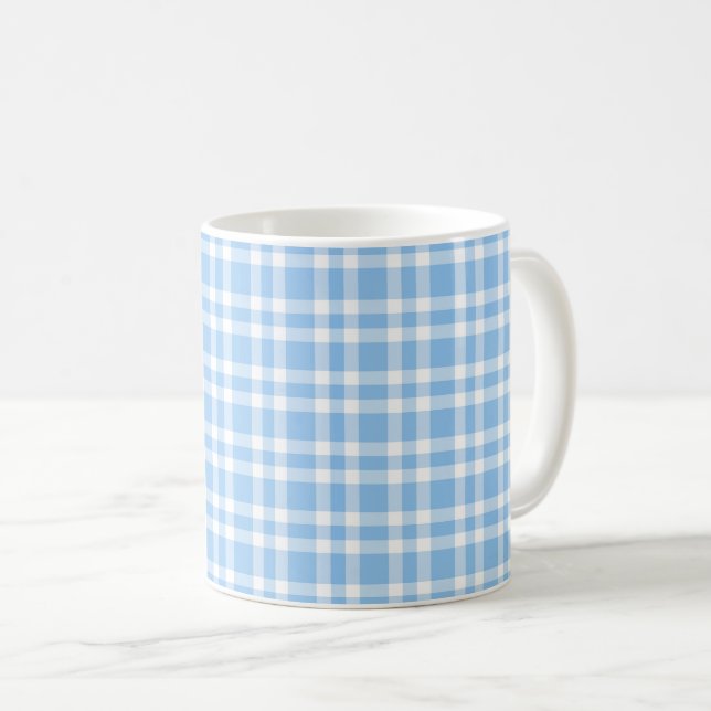 Caneca De Café Padrão Xadrez Azul Branco (Frente Esquerda)