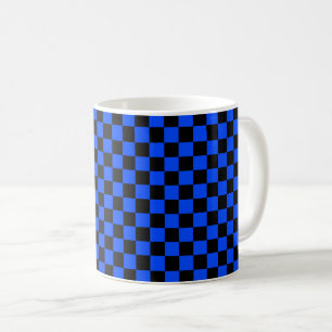 Caneca De Café Padrão xadrez azul e preto