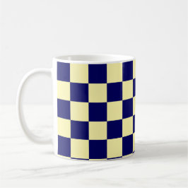 Caneca De Café Padrão Xadrez Azul Marinho e Amarelo