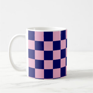 Caneca De Café Padrão Xadrez Azul Marinho e Rosa Claro