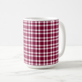 Caneca De Café Padrão Xadrez Branco Borgonha