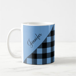Caneca De Café Padrão Xadrez Buffalo Azul Moderno Nome Café