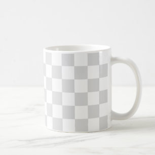 Caneca De Café Padrão Xadrez Cinza Claro e Branco