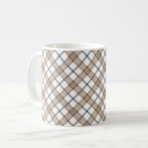 Caneca De Café Padrão xadrez claro diagonal preto bege branco