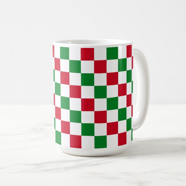 Caneca De Café Padrão Xadrez Clássico de Natal (Frente Esquerda)