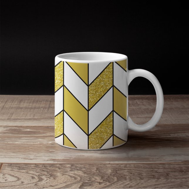 Caneca De Café Padrão Xadrez de Caneleiras Elegante Dourado Brilh (Criador carregado)