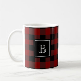 Caneca De Café Padrão Xadrez de Lenhador Rústico Monograma Inicia