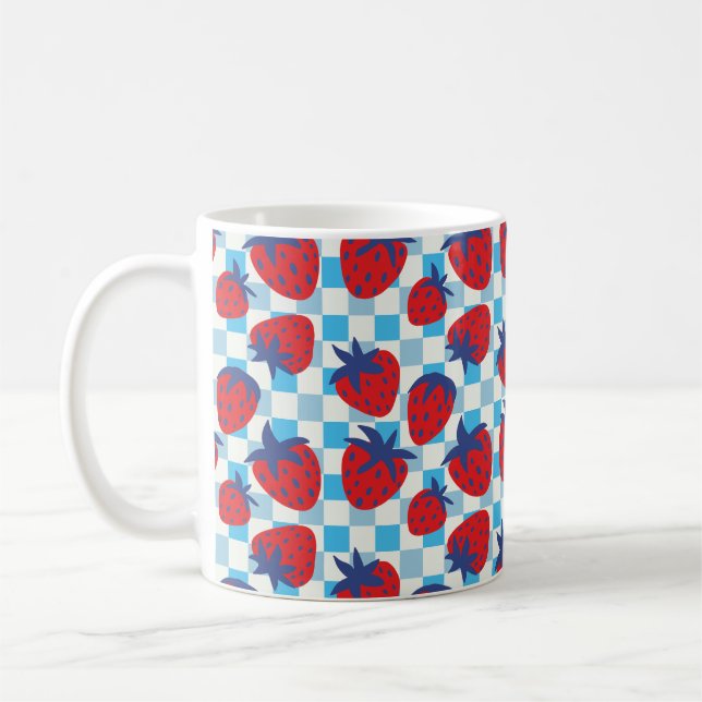 Caneca De Café Padrão Xadrez de Morango em Negrito (Esquerda)