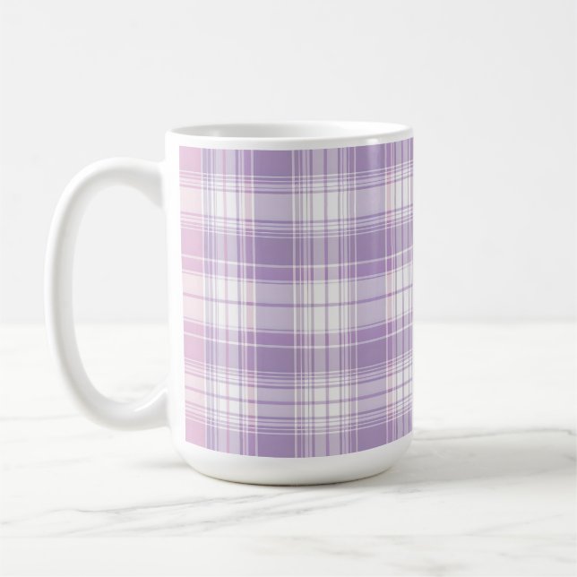 CANECA DE CAFÉ PADRÃO XADREZ DE PÁSCOA ROSA ROXO BRANCO (Esquerda)