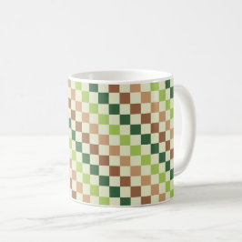 Caneca De Café Padrão xadrez diagonal arco-íris terroso