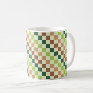 Caneca De Café Padrão xadrez diagonal arco-íris terroso