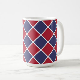 Caneca De Café Padrão Xadrez Diamante Arlequim Vermelho Azul Bran