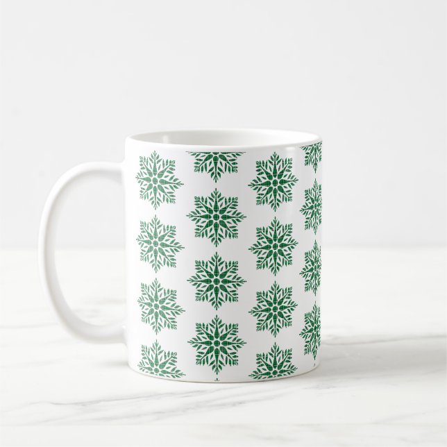 Caneca De Café Padrão Xadrez Floco de Neve de Natal Verde (Esquerda)